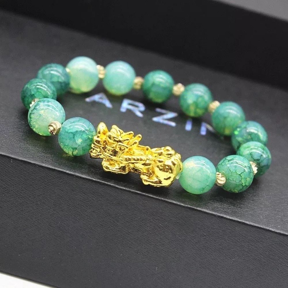 Glass Jade Beads Bracelet with Pixiu Pendent